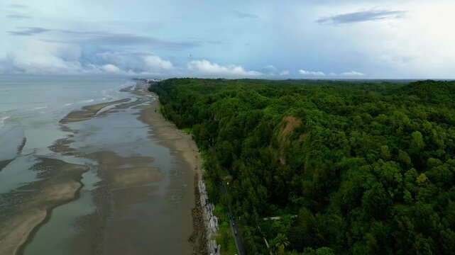 Aerial Drone View of Cox&rsquo;s Bazar Sea Beach and Marine Drive Road Bangladesh