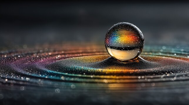 Water droplet on CD rainbow diffraction macro