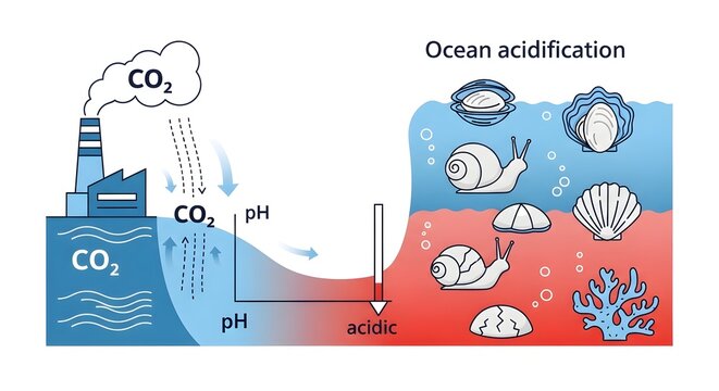 Ocean acidification impact illustration isolated on white background