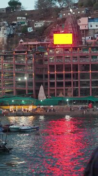 Evening View of Omkareshwar Temple Reflection in River Water