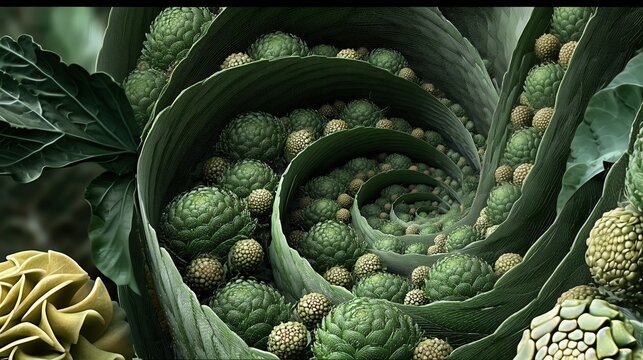Lush fern foliage with Fibonacci pattern