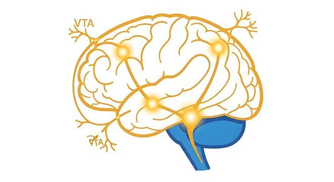 Brain reward system illustration isolated on white background