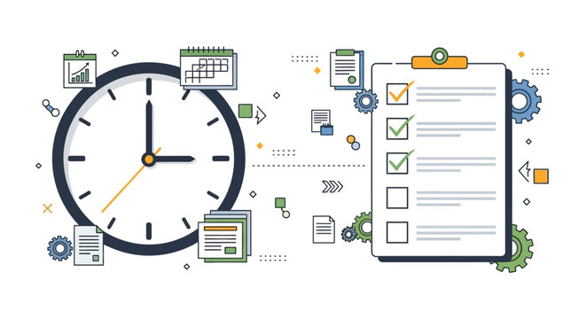 A comprehensive set of flat vector infographic and web design elements featuring business icons, financial charts, and office symbols for a professional website layout template