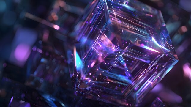 紫と青に輝く抽象的な幾何学クリスタル｜未来技術・量子コンピューティング背景
Abstract glowing geometric crystal in purple and blue, futuristic quantum technology background