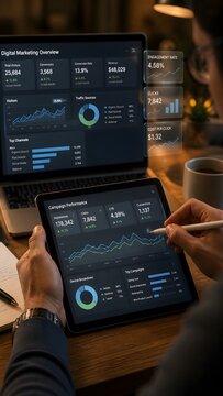Digital marketing analysis home office data visualization modern workspace informative insights