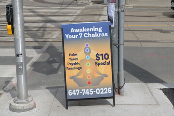 Naklejka premium A-frame with advertising for Awakening Your 7 Chakras in Toronto