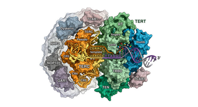 Detailed 3D Molecular Render of the Telomerase Enzyme Complex