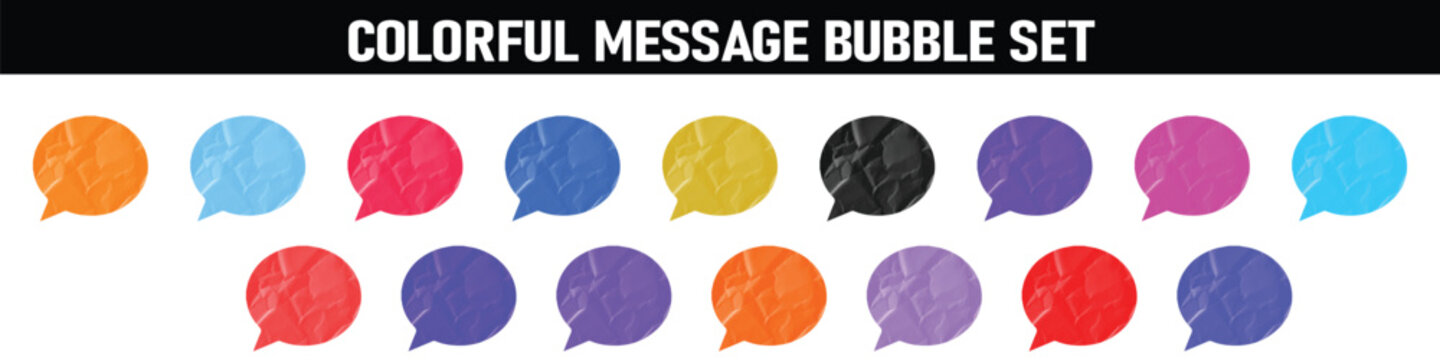 Colorful Crumpled Paper Message Bubble Set on White Background Modern Chat Icon Collection