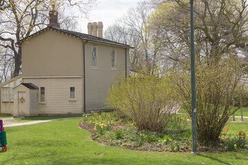 Naklejka premium detail of Colborne Lodge designed by architect John G Howard, in Regency style, located at the south end of High Park (near The Queensway), Toronto