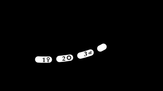 Business growth animation with key, gear, globe, star and chart icons representing success and progress concept on black background with alpha channel. 4K video.
