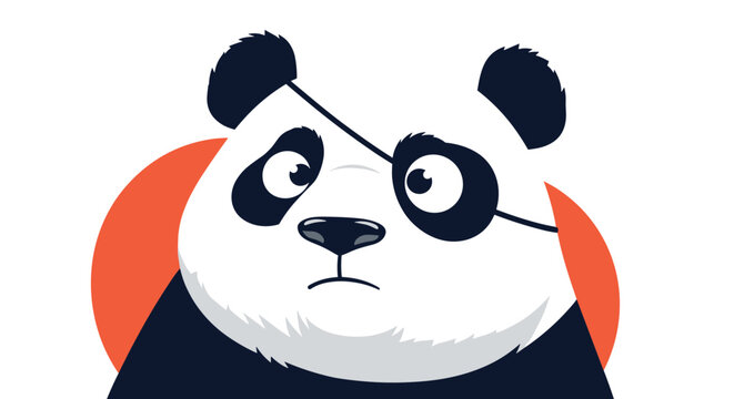 Funny panda bear looks very serious while wearing a black eye patch against a vibrant orange and white circular background for a unique avatar.