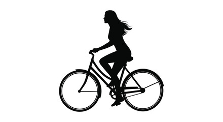 Obraz premium Woman riding a bicycle in profile black silhouette against a white background silhouette high quality professional detailed modern elegant stylish clean