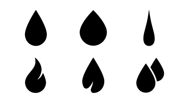 Black Water Drop Icons, Liquid Splashes, Fluid Shapes, Wet Element Set