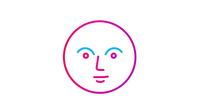 Pink oval frame with surprised cartoon face, red lips, and blue eyes