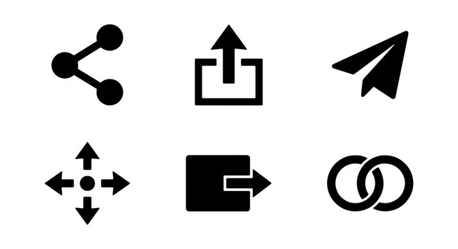 Modern social media icons, digital sharing symbols, communication interface elements, vector set