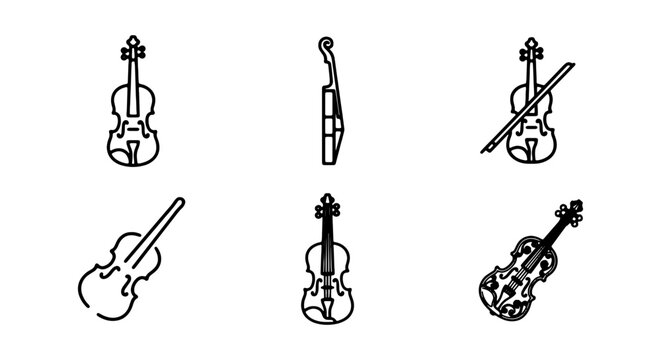 Violin icon set, musical instrument vector collection, string orchestra symbols for design