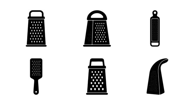 Kitchen Graters and Cutting Board Icons, Food Prep Tools Set, Culinary Utensils Vector Graphics