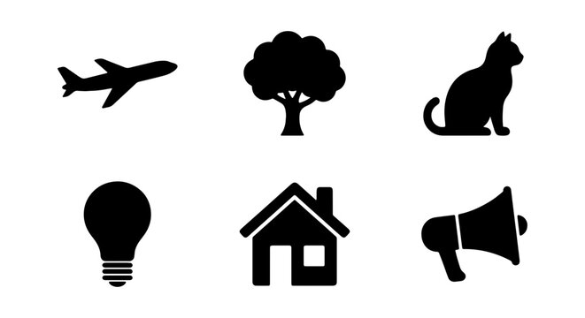 Universal Black Silhouette Icons, Essential Pictograms for Web Design, UI, UX, App Development