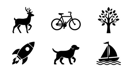 Fototapeta premium Nature and Travel Icons, a collection of black silhouette vector symbols for web and print