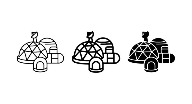 Igloo Icon Set Black And White Vector Design
