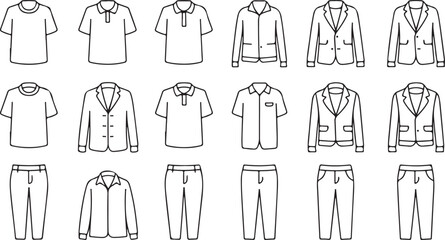 shirt clothing icons outline set tshirt polo sweater blazer pants grid © AIcon Star