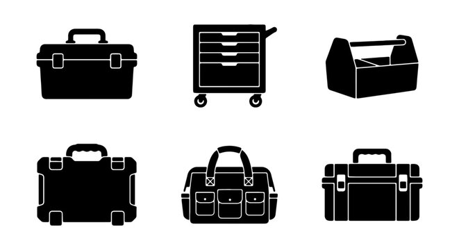 Toolbox and Tool Bag Vector Icons, Mechanic Equipment, Industrial Storage Containers