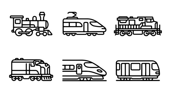 Train line icons, modern and classic railway transportation vector set, locomotive collection