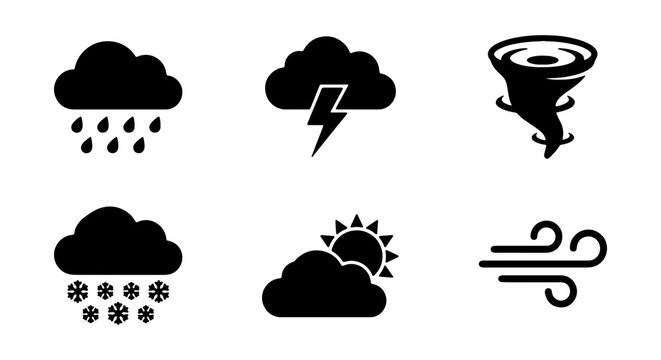 Weather Icons Set: Rain, Snow, Storm, Tornado, Wind, Sun, Cloud Icons
