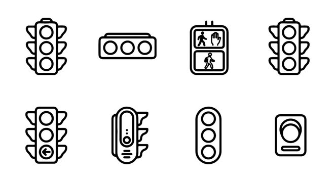 Traffic Light Icons Set, Road Signal Symbols, Vector Collection for Safety and Navigation