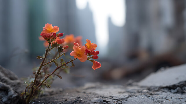 Vibrant orange blossoms emerge from gritty concrete, a testament to nature's enduring power and ability to thrive amidst adverse conditions