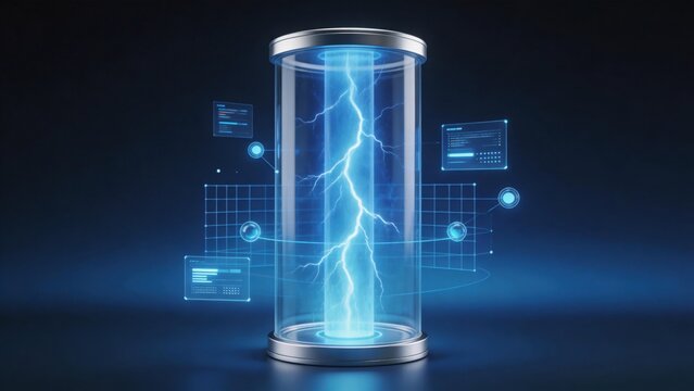 Glass cylinder with electric arc and digital interface