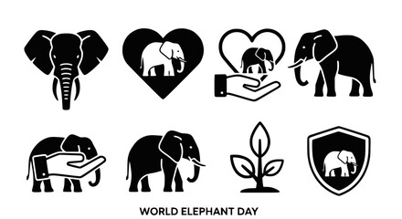 Elephant Icons Set: Conservation, Care, and Awareness - World Elephant Day © Berkah