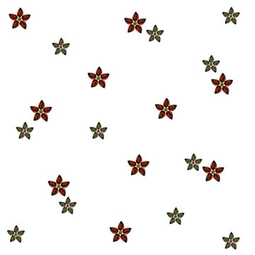 Seamless floral pattern of red and green rhinestones with beads. Use as repeat texture or overlay to add luxury sparkle, depth and floral elegance.