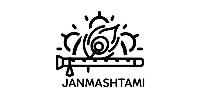 Krishna's Bansuri Flute and Peacock Feather Icon for Janmashtami Celebration