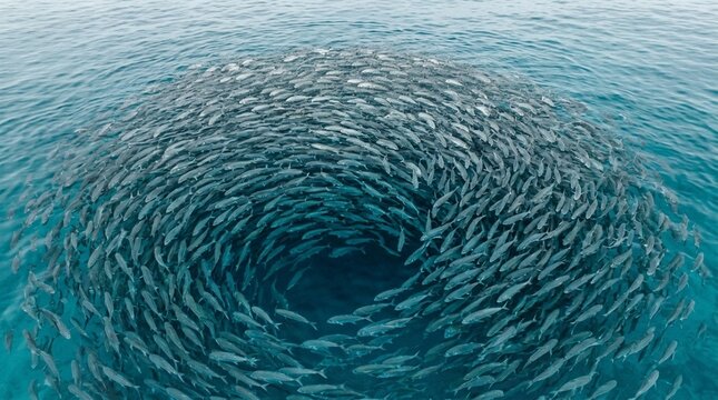 School of Jack Fish Schooling Together Underwater Blue Water - Marine Wildlife Stock Photo