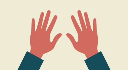 Fototapeta premium Someone is making a gesture with their hands on a beige background