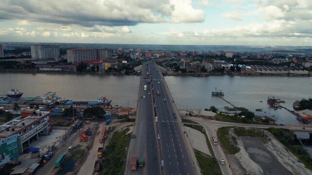 Cinematic Drone View Of Kanchpur Bridge, Narayanganj