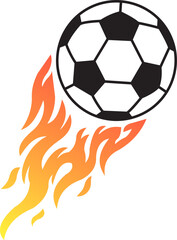 Fototapeta premium Soccer ball flying icon, football kick with fire flame symbol, goal and speed effects icon sign, sports tournament symbol, fast action game vector element isolated on transparent background