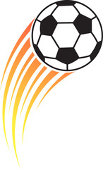 Fototapeta premium Soccer ball flying icon, football kick with motion trail symbol, goal and speed effects icon sign, sports tournament symbol, fast action game vector element isolated on transparent background