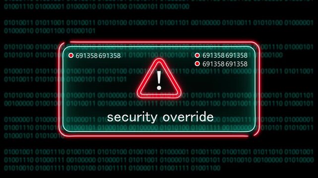 security override computer hacking warning, message hacked alert warning hacked alert blackmailing virus, countdown until deletion computer security alert on binary cod background. 