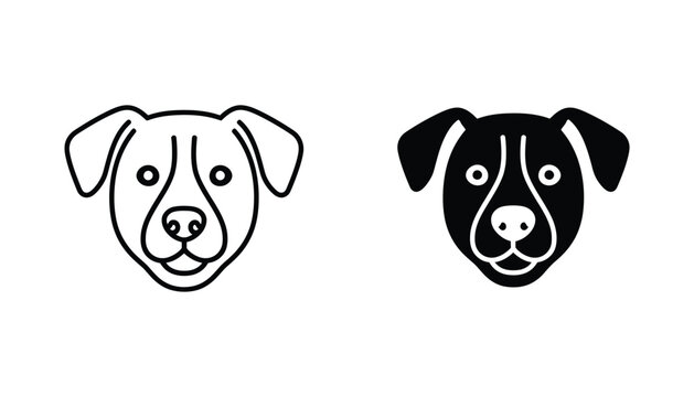 Friendly dog head icon with floppy ears in black line and solid silhouette style