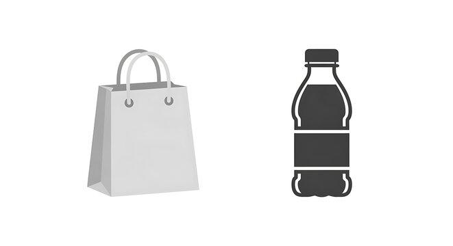 White and black tote bag with black leather handles and zipper pocket