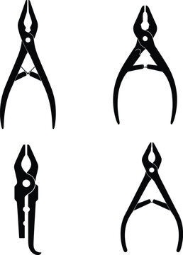 Four different types of needle holders and hemostats on white background, isolated on transparent background