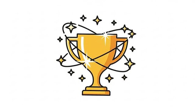A shiny gold trophy with sparkling stars surrounds the award symbolizing achievement.
