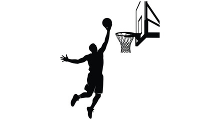 basketball player dunking towards hoop and net dynamic sports action in black silhouette high quality professional detailed modern elegant stylish clean © Creativekhairul02