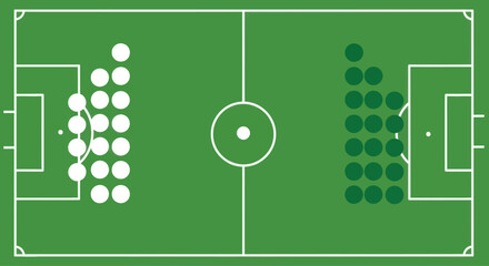 Soccer Field Strategy Diagram with White and Green Player Markers © nadiyamilana