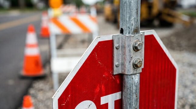 MUTCD-compliant Stop / Slow paddle held vertically in a work zone