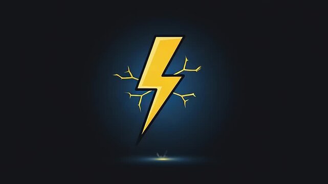 Electricity strikes with a glowing yellow lightning bolt in darkness