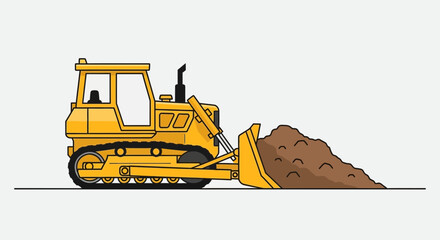 Yellow bulldozer with dirt pile. © angga