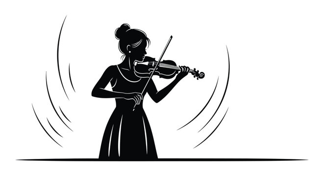 Woman playing the violin elegant musician in black silhouette high quality professional detailed modern stylish clean crisp vibrant colorful digital creative